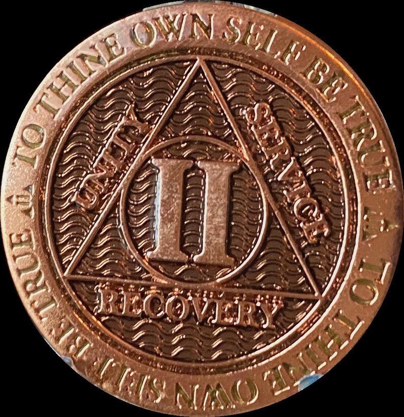 2 Year AA Medallion Copper Plated Reflex Black Design Serenity Prayer Sobriety Chip