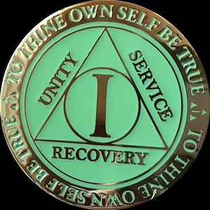 1 2 3 4 or 5 Year AA Medallion Glow In The Dark Sobriety Chip Day Glo Green Color Gold Plated