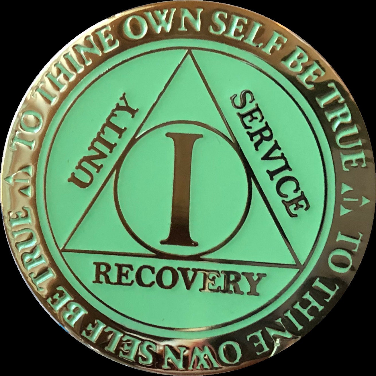 Recoverychip 3 Year AA Medallion Reflex Green Day Glow in The Dark Gold Plated Chip III Recoverychip 3 Year AA Medallion Reflex Green Day Glow in The Dark Gold Plated Chip III
