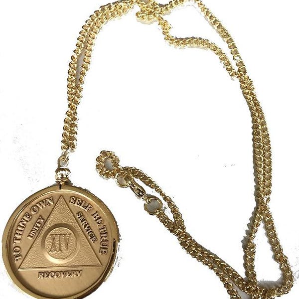 AA NA Medallion Necklace Holder Gold Plated 22" Chain Fits 34mm Fits Wendells