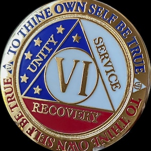 6 7 8 9 or 10 Year AA Medallion Reflex Red White Blue Patriotic Color Gold Plated Sobriety Chip