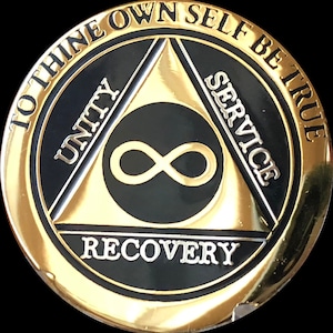 Infinity Eternity AA Medallion Elegant Black Gold and Silver Plated Sobriety Ship