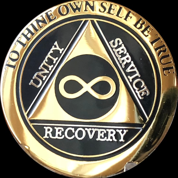 Infinity Eternity AA Medallion Elegant Black Gold and Silver Plated Sobriety Ship