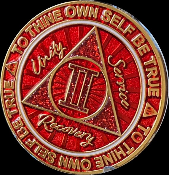2 Year AA Medallion Reflex Green Glow In The Dark Gold Sobriety Chip - Foto 8