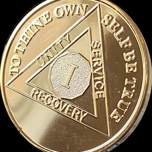 1 Year AA Medallion 22k Gold Plated Sobriety Chip