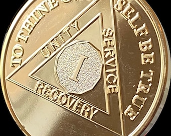 1 Year AA Medallion 22k Gold Plated Sobriety Chip