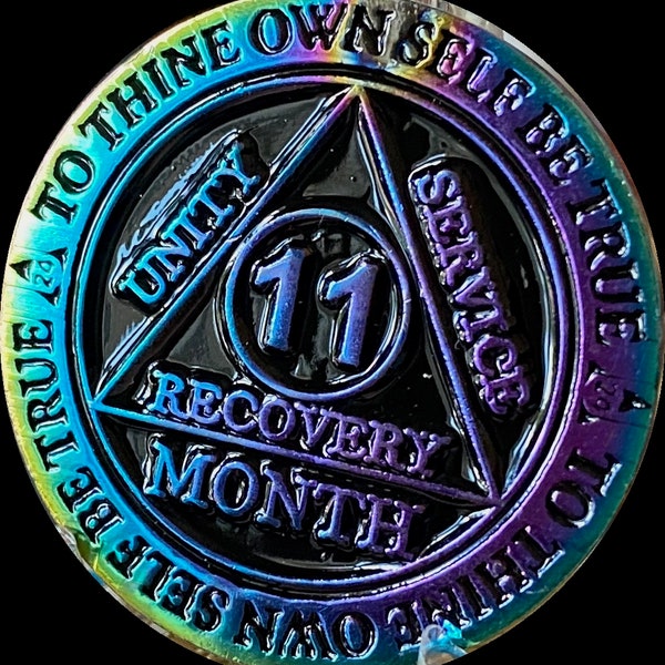 1 2 3 4 5 6 7 8  9 10 11 or 18 Month AA Medallion Reflex Rainbow Plated Sobriety Chip