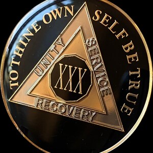 30 Year Large AA Medallion 1.5&quot; Glossy Classic Black Sobriety Chip