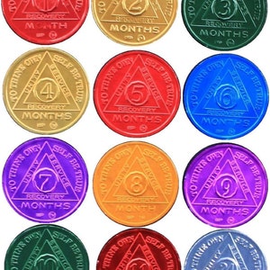 24 Münzen 2 Sets von 12 Monaten 1-11 und 24 Stunden AA Medaillons Aluminium farbige Sobriety Chips