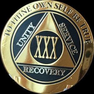26 27 28 29 30 or 31 Year AA Medallion Elegant Black and Gold and Silver Plated Sobriety Chip
