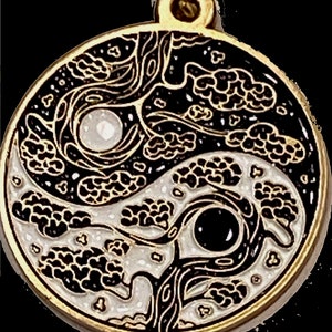 Keychain Sakura Tree Cherry Blossom Ying Yang Black and White Serenity Prayer