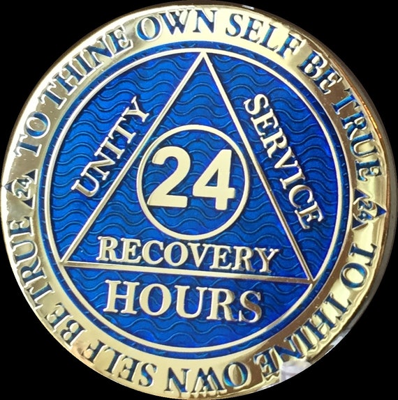 AA Medallion Sobriety Chip Holder Necklace 24/" Gold Plated