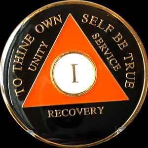 1 - 30 Year AA Medallion Black and Orange Tri-Plate Sobriety Chip