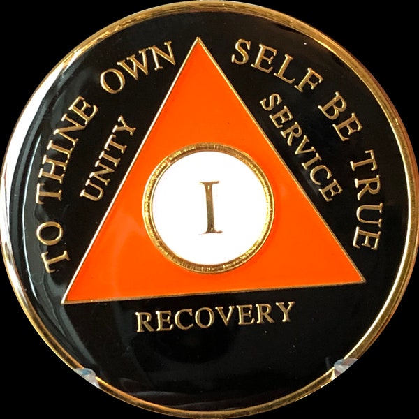 1 - 30 Year AA Medallion Black and Orange Tri-Plate Sobriety Chip