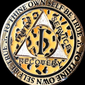 1 2 3 4 5 6 7 8 8 9 o 10 años AA Medallion Reflex Leopard Animal Print Color Gold Plated Sobriety Chip