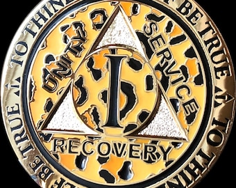 1 2 3 4 5 6 7 8 8 9 o 10 años AA Medallion Reflex Leopard Animal Print Color Gold Plated Sobriety Chip