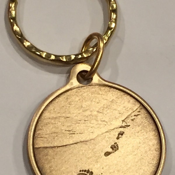 Foot Prints In The Sand Bronze Keychain Footprints Key Chain Tag Medallion Coin