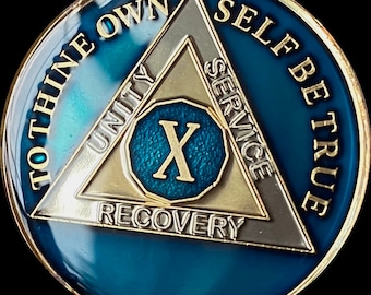 10 Year AA Medallion Metallic Midnight Blue Tri-Plate Sobriety Chip