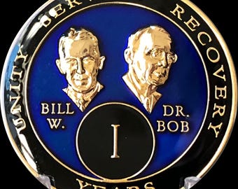 1 - 50 Year AA Founders Medallion Blue Tri-Plate Sobriety Chip