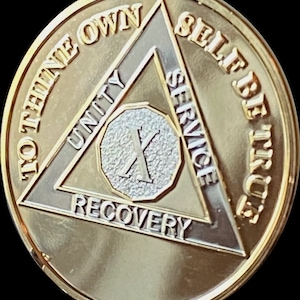 10 Year AA Medallion Large 1.5 Inch 22k Gold Plated Sobriety Chip Challenge Coin Size