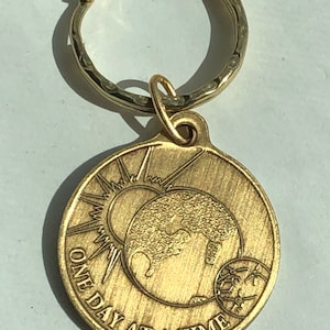 Universe One Day At A Time Serenity Prayer Bronze AA Sobriety Keychain Sun Moon Earth
