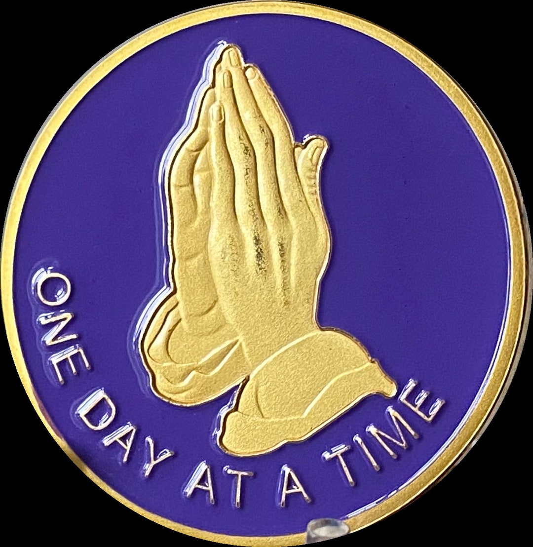 Praying Hands One Day at A Time Purple Gold Tone Serenity Prayer ...