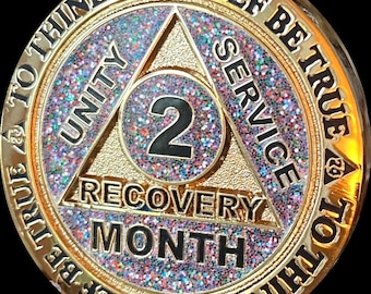 1 2 3 4 5 6 7 8 9 10 or 11 Month AA Medallion Reflex Funfetti Birthday Glitter Gold Plated Sobriety Chip