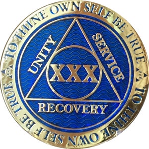 30 Year AA Medallion Reflex Blue Gold Plated Sobriety Chip