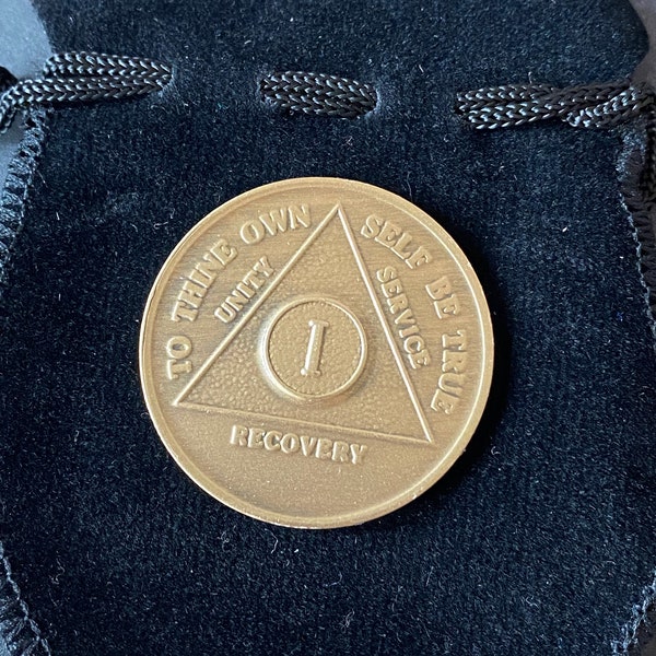 1 - 51 Year Bronze AA Medallion With Velveteen Bag For Your Sobriety Chip