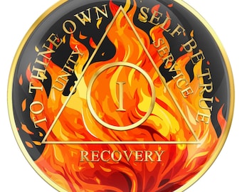 1 -20 Year AA Medallion Flames Black Orange Tri-Plate Sobriety Chip