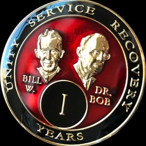 1 - 50 Year AA Founders Medallion Red Tri-Plate Sobriety Chip