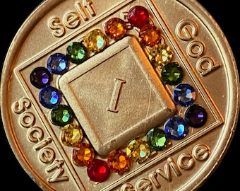 1 - 40 Year NA Medallion Bronze Embellished With Rainbow Color Swarovski Crystal Narcotics Anonymous