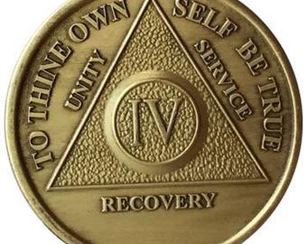 4 Year Bronze AA Medallion Traditional Anniversary Design Serenity Prayer Back