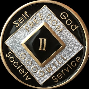 NA Clean Time Chip Schwarz Silber Glitzer Tri-Plate Betäubungsmittel AnonymEs Medaillon Jahr 1 - 40