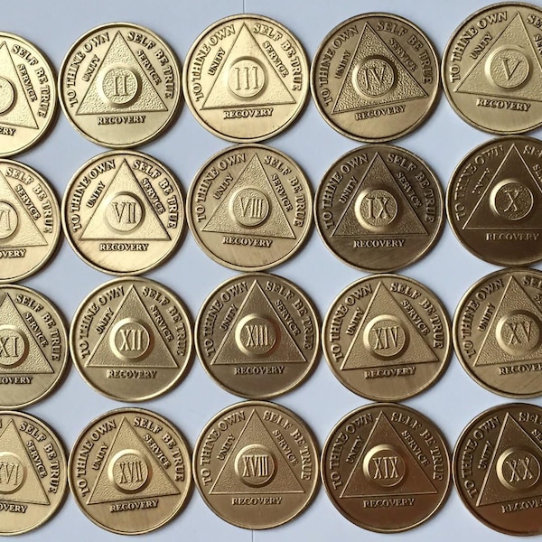 Lot de 20 médaillons AA année 1 - 20 jetons de sobriété en bronze Ensemble de pièces de monnaie pour les Alcooliques anonymes