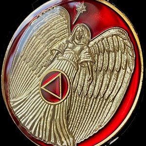 Guardian Angel AA Medallion Red Tri-Plate Sobriety Chip