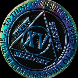 11 12 13 14 or 15 Year AA Medallion Reflex Rainbow Plated Black Color Sobriety Chip