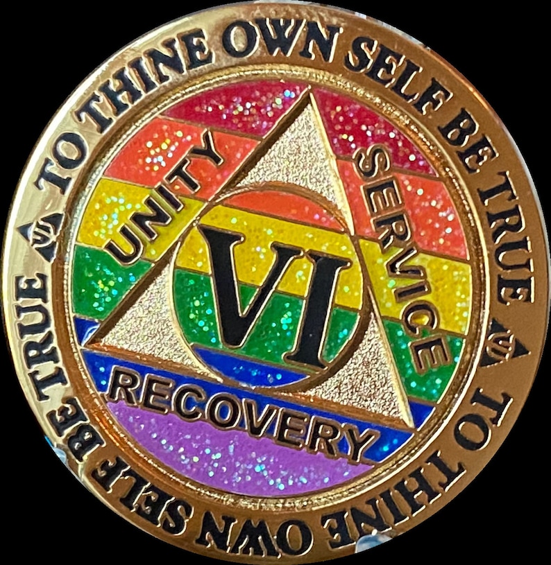 Medallón AA 7 Años Sobriedad - Reflex Funfetti, Plata Y Oro, 4.7 Cm