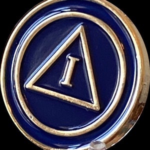 1 2 3 4 5 6 7 8 9 10 Year AA Lapel Pin Blue Color Gold Plated Circle Triangle Design 25mm