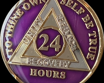 24 Hours AA Medallion Metallic Purple Tri-Plate Sobriety Chip