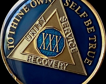 30 Year AA Medallion Metallic Midnight Blue Tri-Plate Sobriety Chip