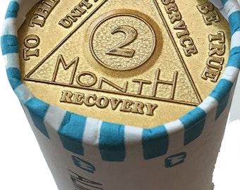2 Month Aluminum AA Medallions Bulk Roll of 25 Gold Color Sobriety Chips For 60 Days