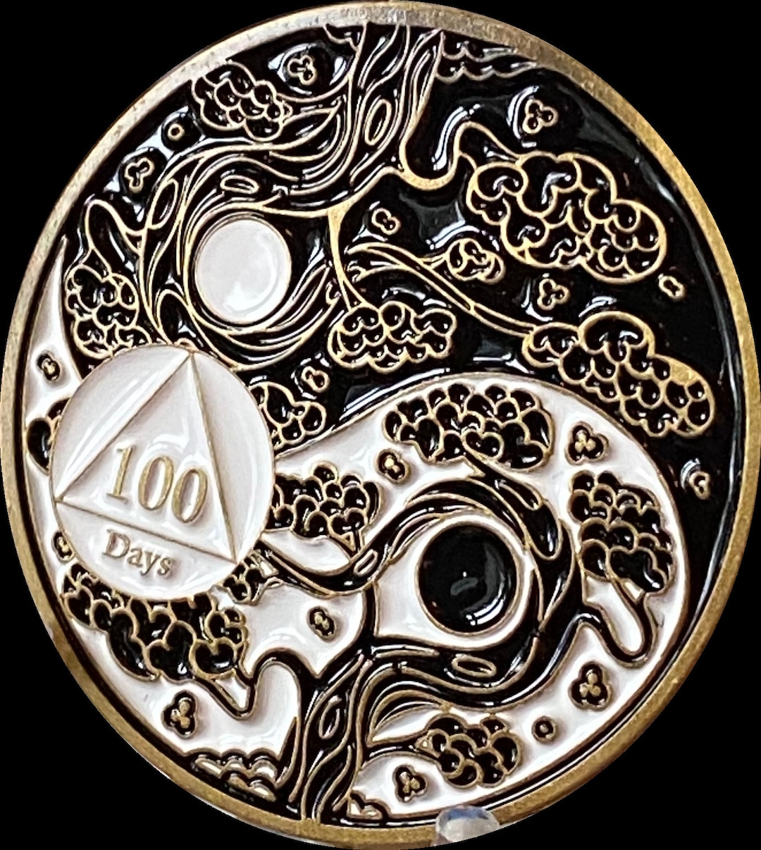 100 Days AA Medallion Sakura Cherry Tree Ying Yang Sobriety Chip - Etsy