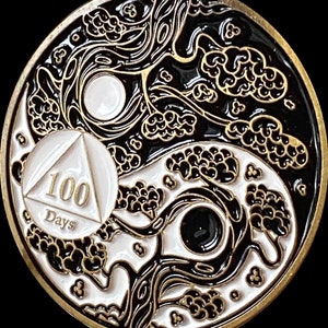 100 Days AA Medallion Sakura Cherry Tree Ying Yang Sobriety Chip