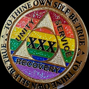 30 Year AA Medallion Reflex Rainbow Glitter Sobriety Chip