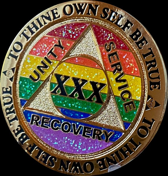 Alcoholic Anonymous Angel Tri-Plate Red Gold Silver Steps to Recovery aa coins 