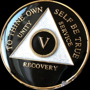 1 - 65 Year AA Medallion Black Tri-Plate Sobriety Chip