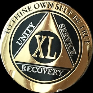 37 38 39 40 or 41 Year AA Medallion Elegant Black and Gold and Silver Plated Sobriety Chip