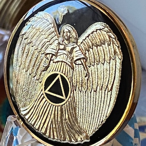 Guardian Angel AA Medallion Classic Black Tri-Plate Sobriety Chip