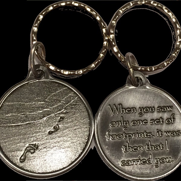 Foot Prints In The Sand Keychain Footprints Key Chain Tag Pewter Color